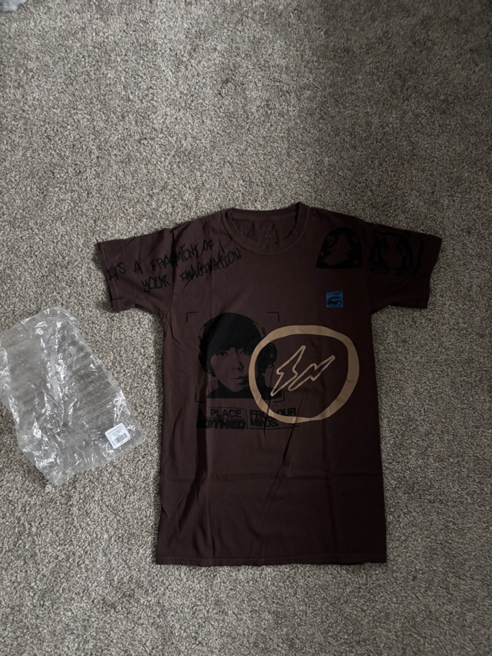 Travis Scott Brown Short Sleeve Graphic Tee with Tan Accent